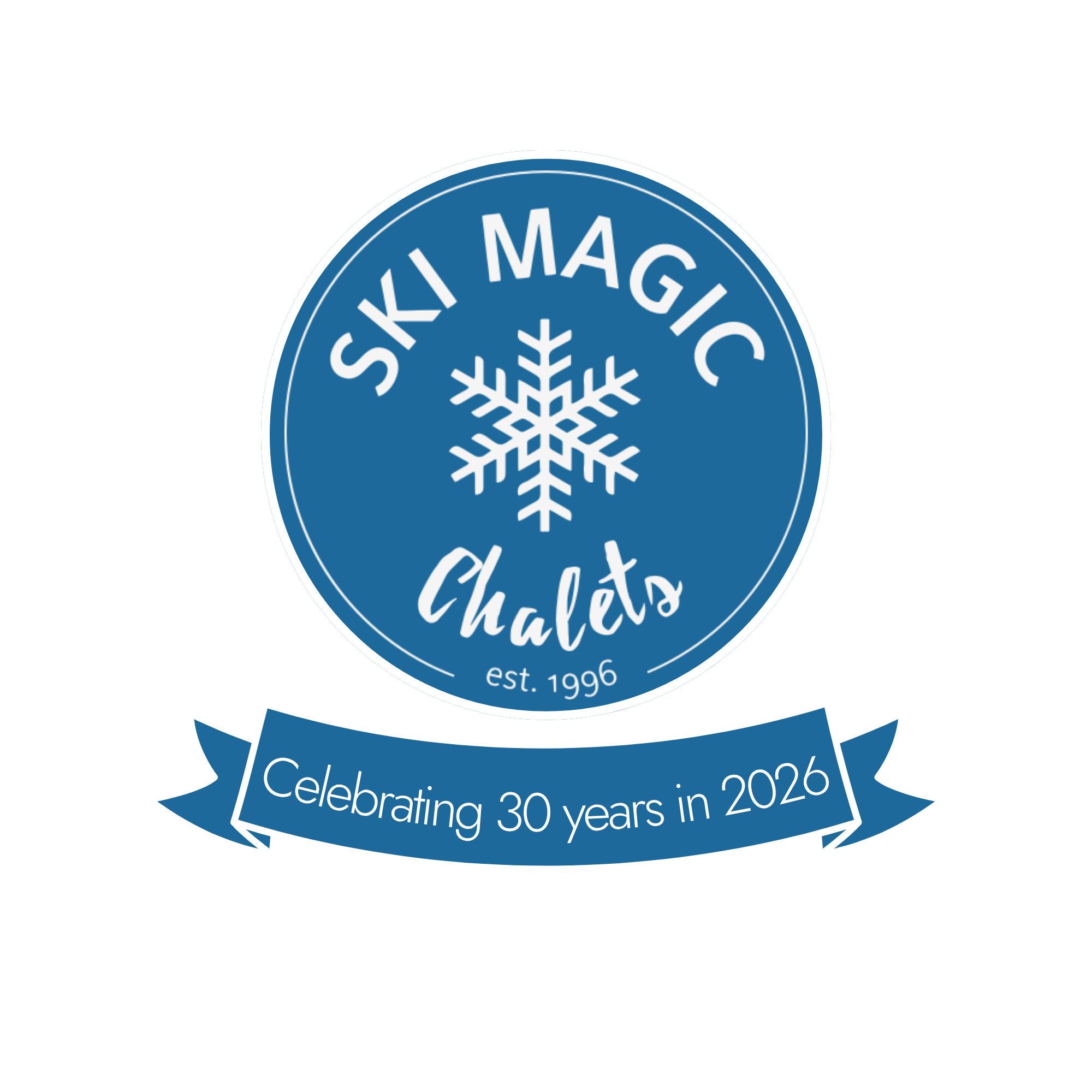 30th anniversary logo dark blue bkgrd (1) Ski Magic Chalets