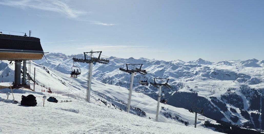 Ski lift and mountain views in the Three Valleys France