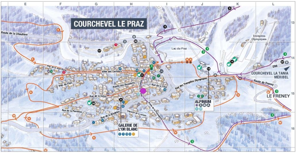 Map of Courchevel le Praz village with Ski Magic's Chalet Chez Mamie