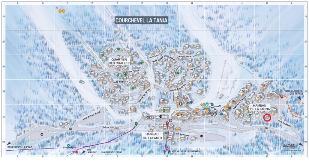La Tania village map Chalet Caroline