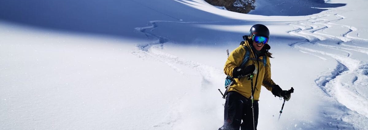 Snowy mountains with skier