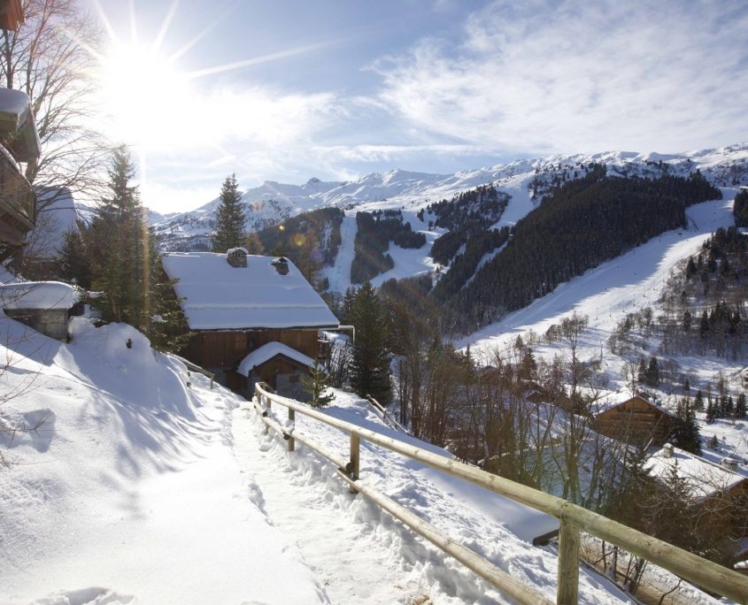 Path to Chalet Loden in Meribel, overlooking pistes