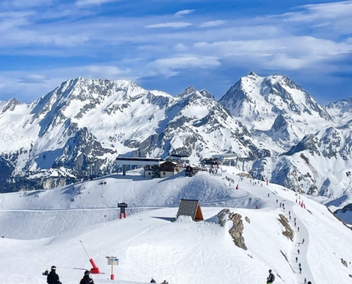 Snowy mountains in the 3 Valleys, France