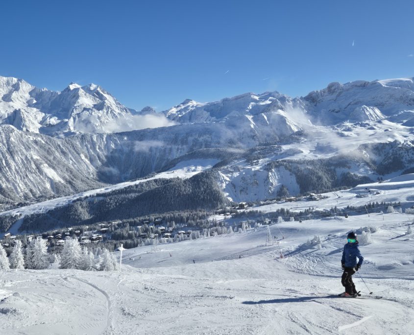 Snowy mountains in the ski resort of Courchevel, France