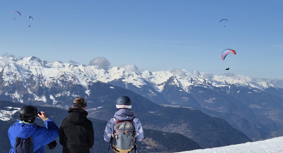 Watching paragliders from Col de la Loze, La Tania, Three Valleys, France