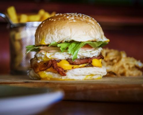Burger and chips - a great snack in a ski resort!